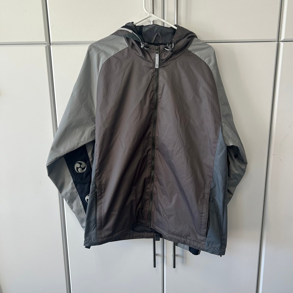 Burton Ronin Mens Grey Colorblock Hooded Windbreaker Jacket Logo Graphic Size M
